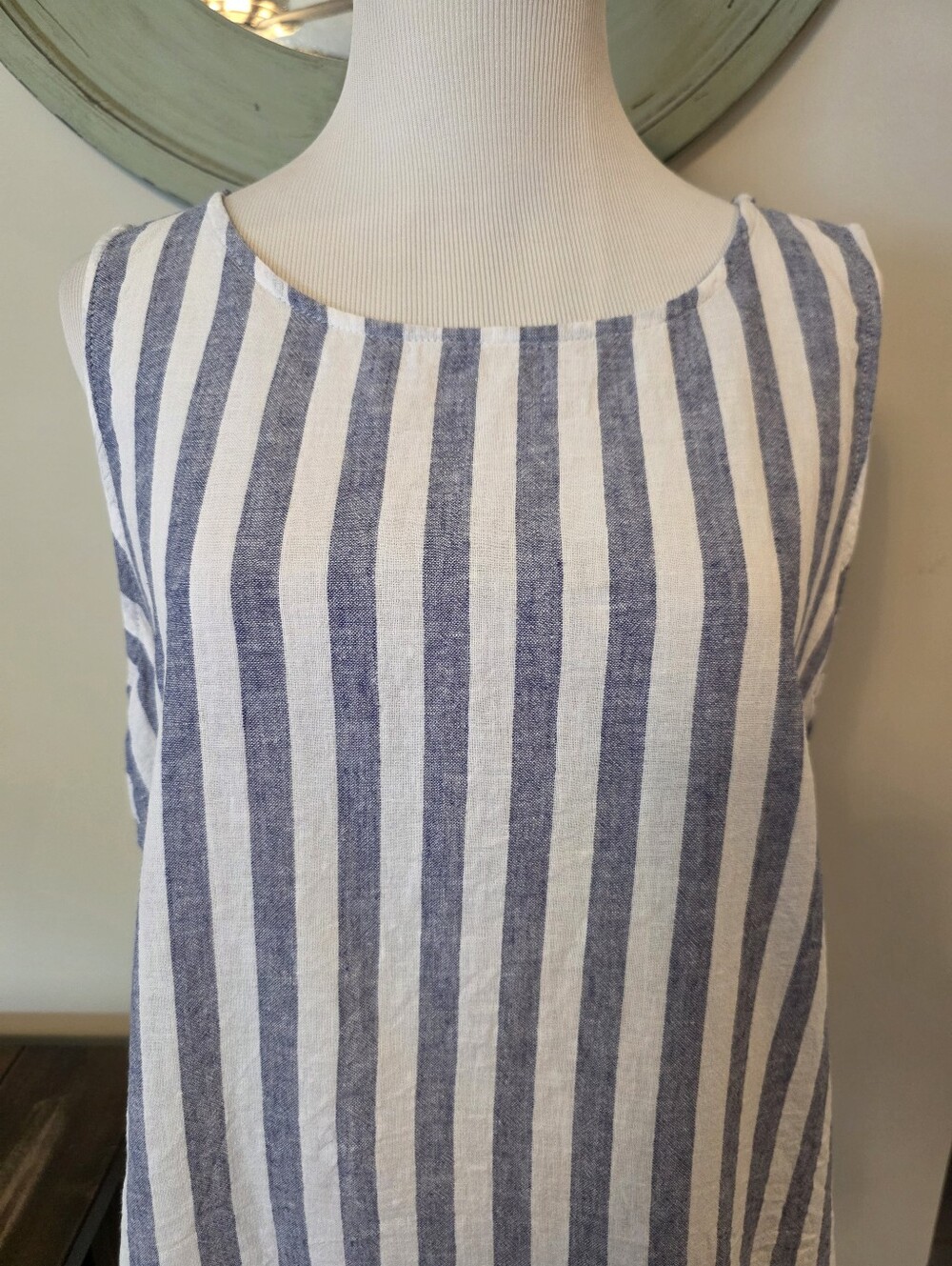 Beach Lunch Lounge Size Large Striped Top Nautical Coastal Linen Cotton Beachy - Picture 3 of 9